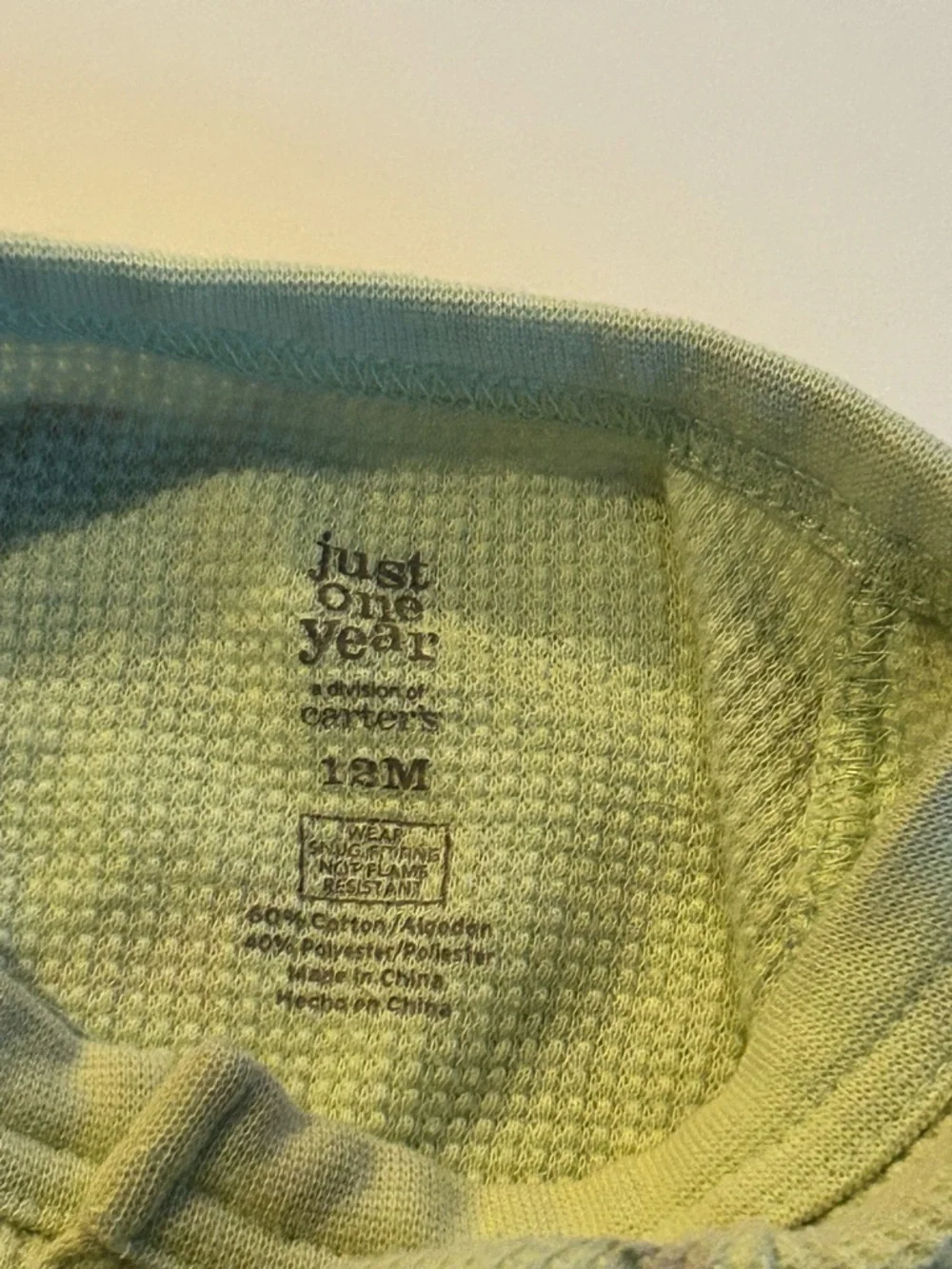 Carter's Light Green Dino Waffle-Knit One-Piece bodysuit - size 12 Months